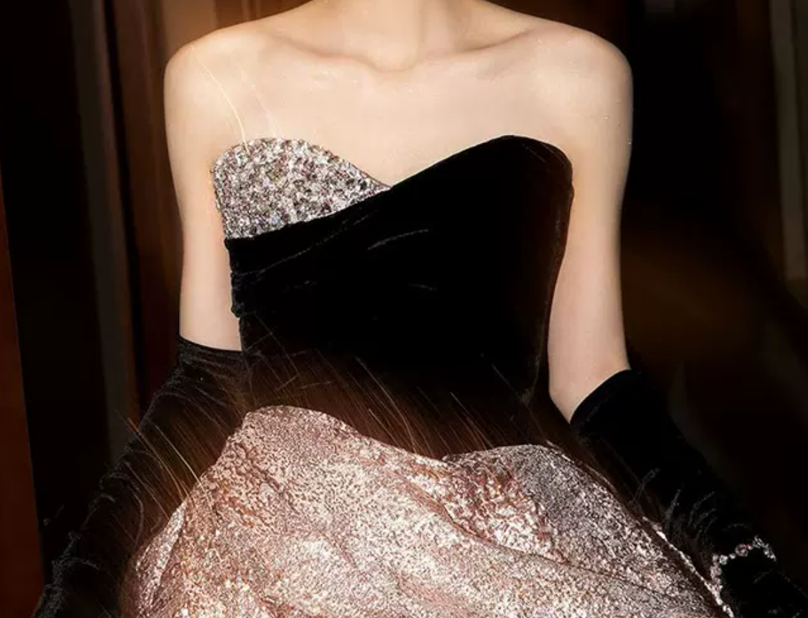 Glam Strapless Black & Pink Prom Dress Beading Slit A-Line Evening Dress C8986