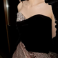 Glam Strapless Black & Pink Prom Dress Beading Slit A-Line Evening Dress C8986