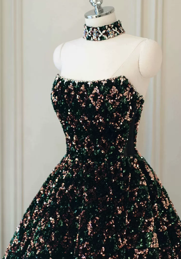 Robe de bal de princesse bustier à volants en satin long, robe de soirée C8117