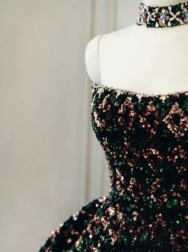 Robe de bal de princesse bustier à volants en satin long, robe de soirée C8117