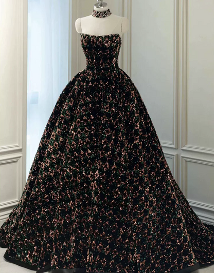 Robe de bal de princesse bustier à volants en satin long, robe de soirée C8117
