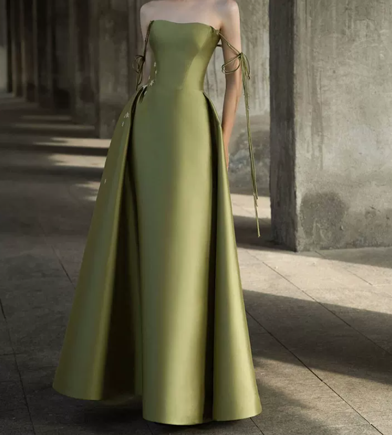 Robe de bal de princesse bustier à volants en satin long, robe de soirée C8117