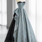 Enchanting Strapless Blue Prom Dress Ruffles Jacquard Tulle A-Line Evening Dress C8989