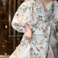 Vintage Off-Shoulder Slit Prom Dress Short Sleeve Floral A-Line Evening Dress C8990