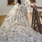 Vintage Off-Shoulder Slit Prom Dress Short Sleeve Floral A-Line Evening Dress C8990