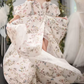 Vintage Off-Shoulder Slit Prom Dress Short Sleeve Floral A-Line Evening Dress C8990