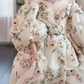 Vintage Off-Shoulder Slit Prom Dress Short Sleeve Floral A-Line Evening Dress C8990