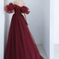 Simple Off-Shoulder Red Prom Dress Tulle A-Line Evening Dress C8991