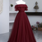 Simple Off-Shoulder Red Prom Dress Tulle A-Line Evening Dress C8991