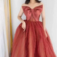 Classical Strapless Red Prom Dress Bow Tulle A-Line Evening Dress C8992