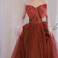 Classical Strapless Red Prom Dress Bow Tulle A-Line Evening Dress C8992