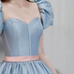 Graceful Sweetheart Blue Prom Dress With Detachable Sleeves Bows A-Line Evening Dress C8993