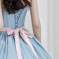 Graceful Sweetheart Blue Prom Dress With Detachable Sleeves Bows A-Line Evening Dress C8993
