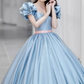 Graceful Sweetheart Blue Prom Dress With Detachable Sleeves Bows A-Line Evening Dress C8993