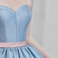 Graceful Sweetheart Blue Prom Dress With Detachable Sleeves Bows A-Line Evening Dress C8993