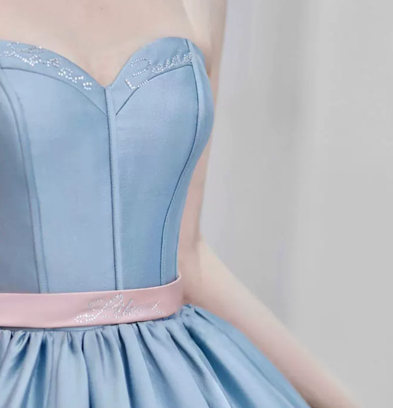 Graceful Sweetheart Blue Prom Dress With Detachable Sleeves Bows A-Line Evening Dress C8993