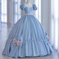 Graceful Sweetheart Blue Prom Dress With Detachable Sleeves Bows A-Line Evening Dress C8993