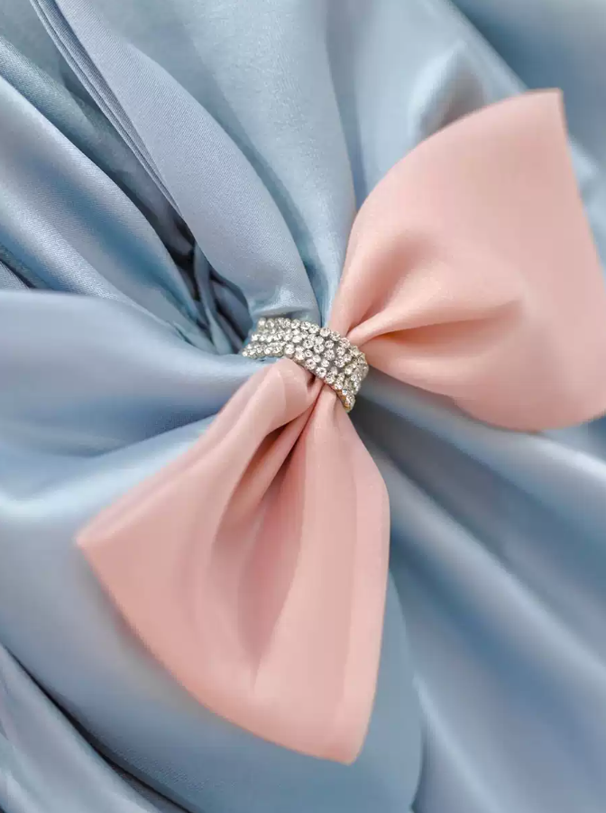 Graceful Sweetheart Blue Prom Dress With Detachable Sleeves Bows A-Line Evening Dress C8993