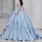 Graceful Sweetheart Blue Prom Dress With Detachable Sleeves Bows A-Line Evening Dress C8993