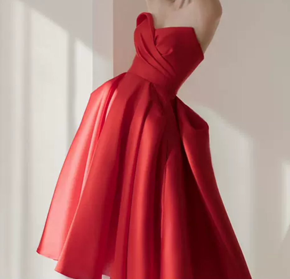 Mini robe de soirée en satin, sans bretelles, sans manches, ligne a, simple, C899