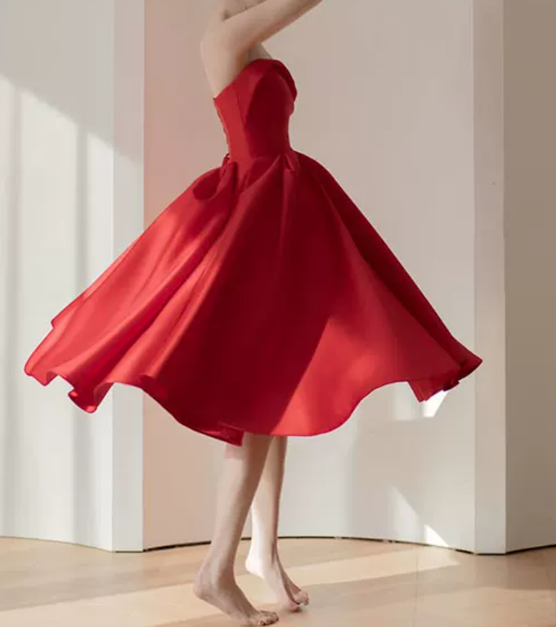 Mini robe de soirée en satin, sans bretelles, sans manches, ligne a, simple, C899