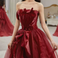 Lovely Strapless Red Prom Dress Satin Tulle A-Line Evening Dress C8996