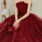 Lovely Strapless Red Prom Dress Satin Tulle A-Line Evening Dress C8996