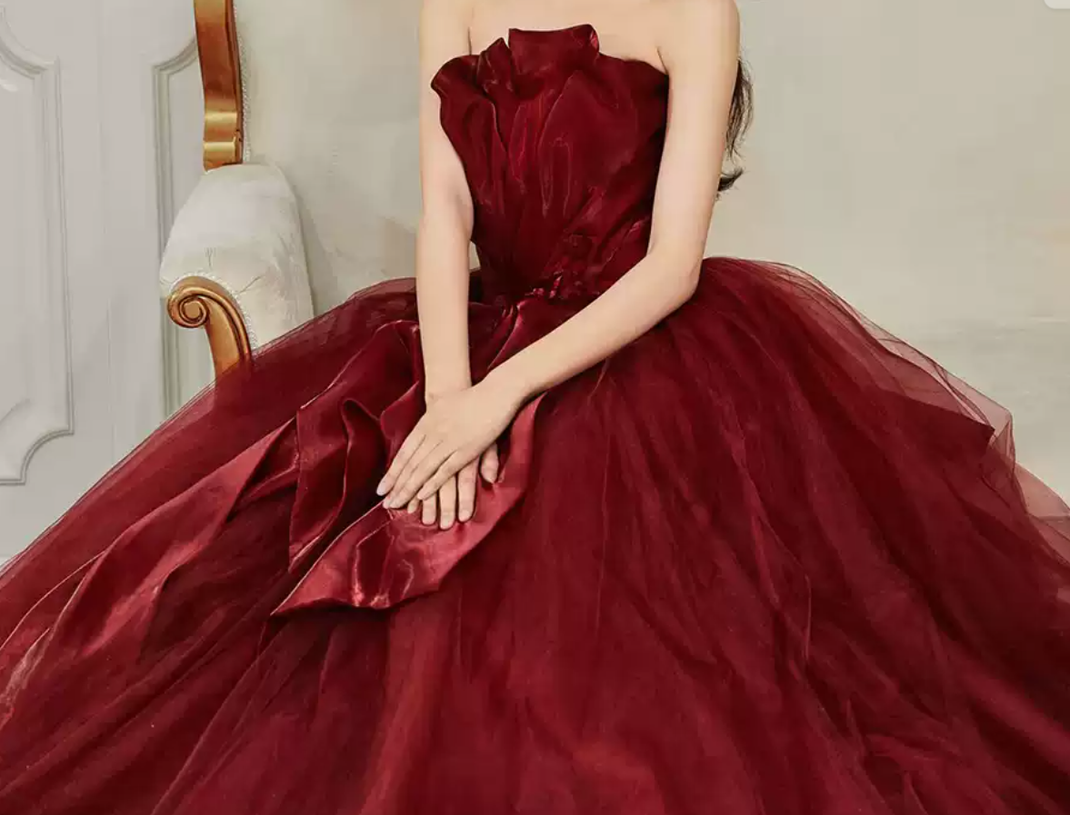 Lovely Strapless Red Prom Dress Satin Tulle A-Line Evening Dress C8996