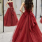 Lovely Strapless Red Prom Dress Satin Tulle A-Line Evening Dress C8996