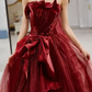 Lovely Strapless Red Prom Dress Satin Tulle A-Line Evening Dress C8996