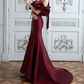 Retro Off-Shoulder Burgundy Prom Dress Bows Mermaid Evening Dress C8997