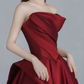 Sleek Strapless Burgundy Prom Dress Satin A-Line Evening Dress C8998