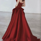 Sleek Strapless Burgundy Prom Dress Satin A-Line Evening Dress C8998