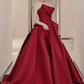 Sleek Strapless Burgundy Prom Dress Satin A-Line Evening Dress C8998