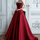 Sleek Strapless Burgundy Prom Dress Satin A-Line Evening Dress C8998
