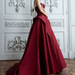 Sleek Strapless Burgundy Prom Dress Satin A-Line Evening Dress C8998