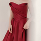 Sleek Strapless Burgundy Prom Dress Satin A-Line Evening Dress C8998