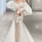 Chic Off-Shoulder Appliques Wedding Dresses Long Sleeve Tulle A-Line Bridal Dress C8999