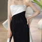 Robe de bal de princesse bustier à volants en satin long, robe de soirée C8117