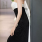 Robe de bal de princesse bustier à volants en satin long, robe de soirée C8117
