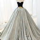 Ornate Strapless Black Bodice Prom Dress Jacquard Satin A-Line Evening Dress C9002