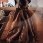 Classical Strapless Brown Prom Dress Satin Tulle A-Line Evening Dress C9004