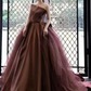 Classical Strapless Brown Prom Dress Satin Tulle A-Line Evening Dress C9004