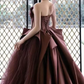 Classical Strapless Brown Prom Dress Satin Tulle A-Line Evening Dress C9004