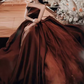 Classical Strapless Brown Prom Dress Satin Tulle A-Line Evening Dress C9004