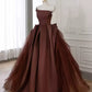 Classical Strapless Brown Prom Dress Satin Tulle A-Line Evening Dress C9004