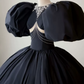 Romantic Beading Black Prom Dress Short Sleeve A-Line Evening Dress C9005