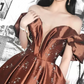 Popular Off-Shoulder Brown Prom Dress Satin Beads A-Line Evening Dress C9006