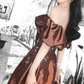Popular Off-Shoulder Brown Prom Dress Satin Beads A-Line Evening Dress C9006