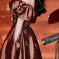 Popular Off-Shoulder Brown Prom Dress Satin Beads A-Line Evening Dress C9006